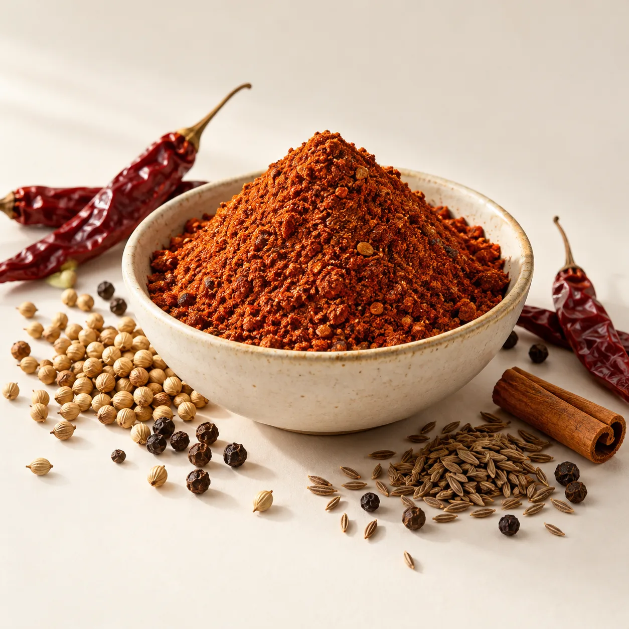Baffat masala in an ivory ceramic bowl with whole spices